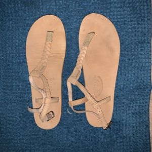 Rainbow Braided T Strap Sandals